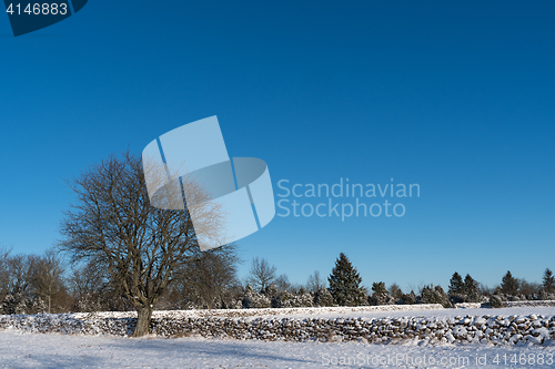 Image of Winter landscape with snow covered stone walls