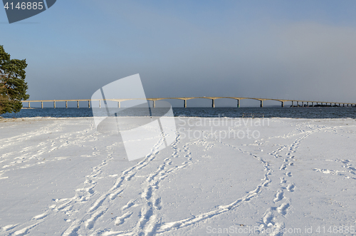 Image of The Oland Bridge in Sweden by winter season