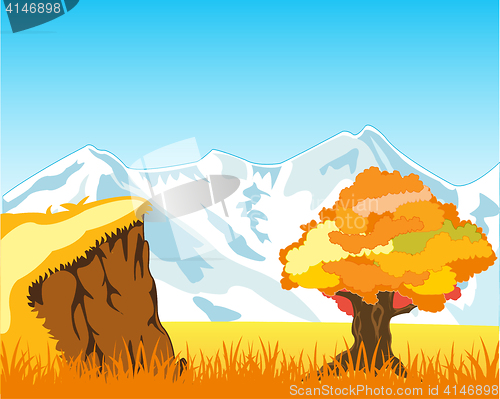 Image of Autumn and mountains in snow