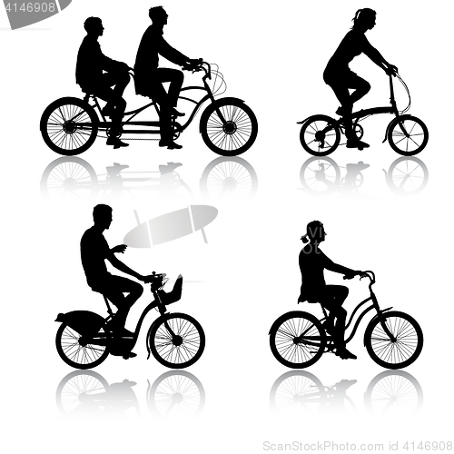 Image of Set silhouette of a cyclist male and female. illustratio