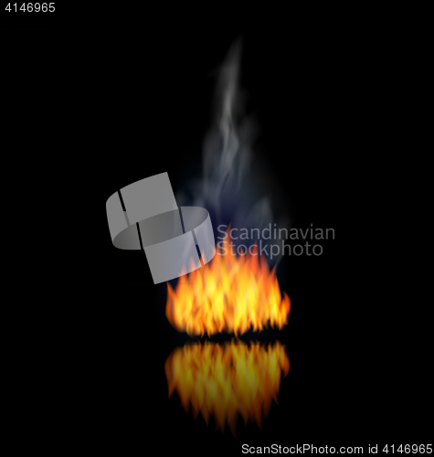 Image of Realistic Fire Flame with Smoke on Black Background