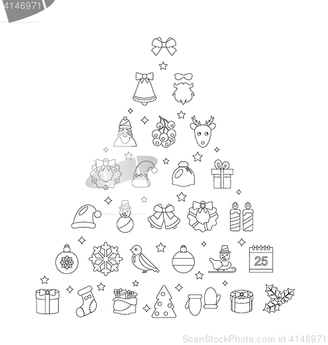 Image of Christmas Line Traditional Symbols, Simple Outline Style