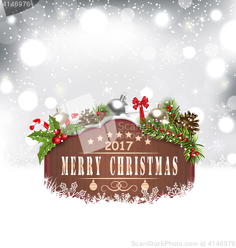 Image of Wooden Placard and Christmas Decoration