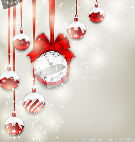 Image of New Year Magic Background with Clock and Glass Balls