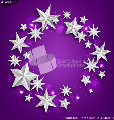 Image of Abstract Greeting Round Frame Made of Silver Stars