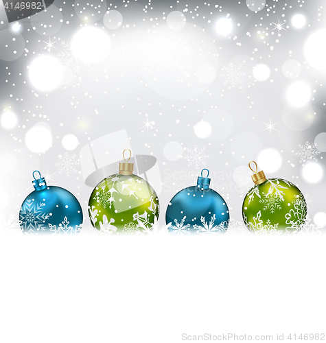 Image of Winter Background with Colorful Glass Balls and Snowflakes