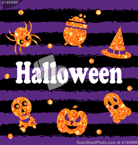 Image of Halloween Party Banner with Shine Orange Traditional Icons