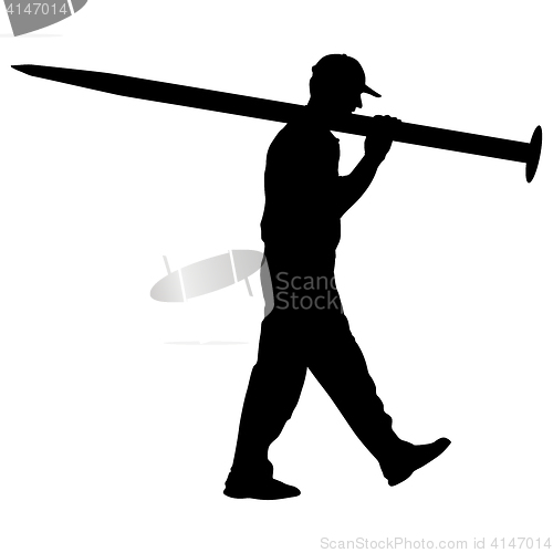 Image of Silhouette Porter carrying the large nail in his hands, illustration