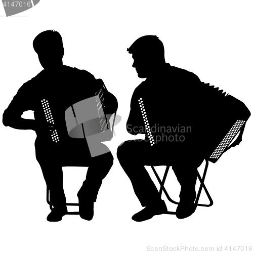 Image of Silhouette of two musicians bayan on white background, illustration