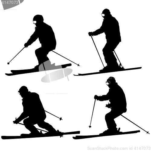 Image of Set mountain skier speeding down slope. sport silhouette