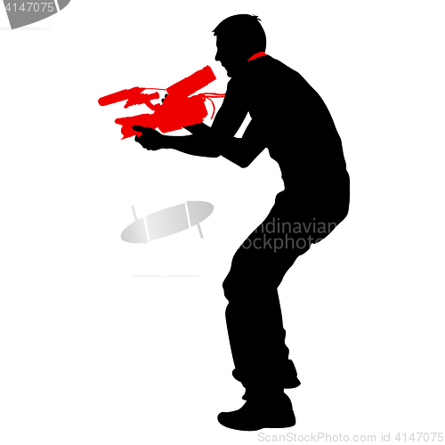 Image of Cameraman with video camera. Silhouettes on white background. illustration