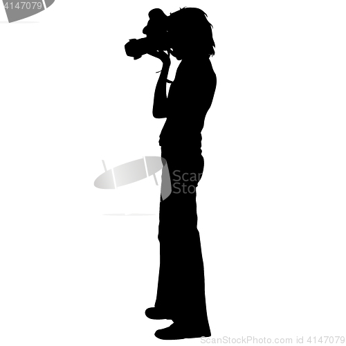 Image of Cameraman with video camera. Silhouettes on white background. illustration