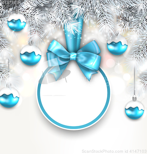 Image of Holiday Glowing Background with Blank Card with Bow Ribbon