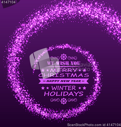 Image of Christmas Wishes with Magic Dust. Purple Glitter Background