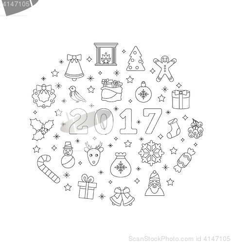 Image of Christmas Flat Icons Drawing Lines on White Background