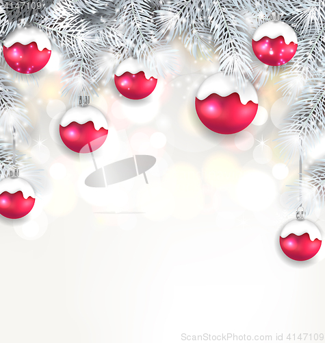 Image of Holiday Glowing Background with Silver Fir Branches