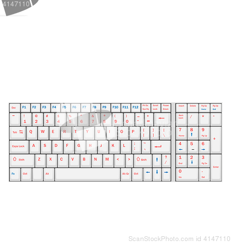 Image of Computer Realistic White Keyboard Ioslated on White Background