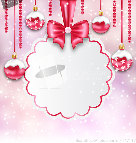 Image of Christmas Silver Glassy Balls with Clean Card with Bow Ribbon