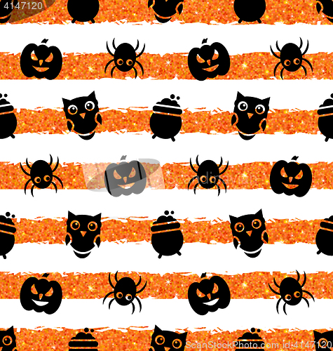 Image of Seamless Background with Pumpkin, Spider, Pot, Owl