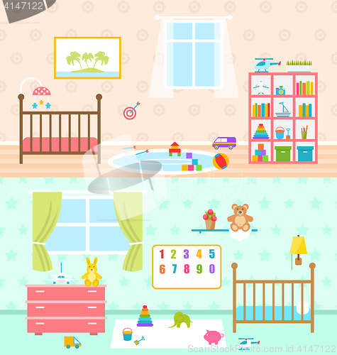 Image of Set Playrooms for Kids. Baby Rooms Interior