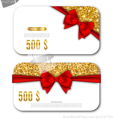 Image of Gift Card Template with Golden Dust Texture and Black Bow Ribbon