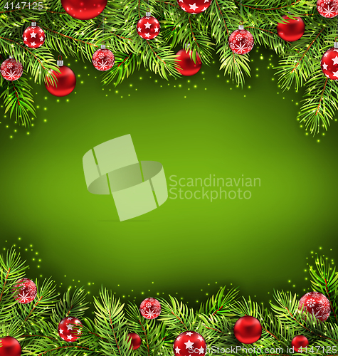 Image of Christmas Banner with Fir Sprigs and Glass Balls