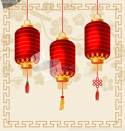 Image of Background in Oriental Style with Chinese Lanterns