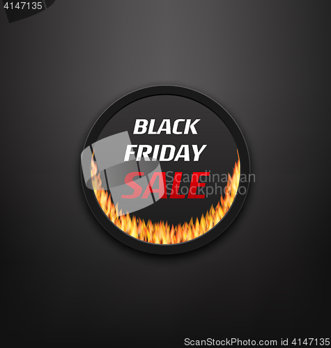 Image of Round Frame or Web Button with Fire Flame for Black Friday Sale