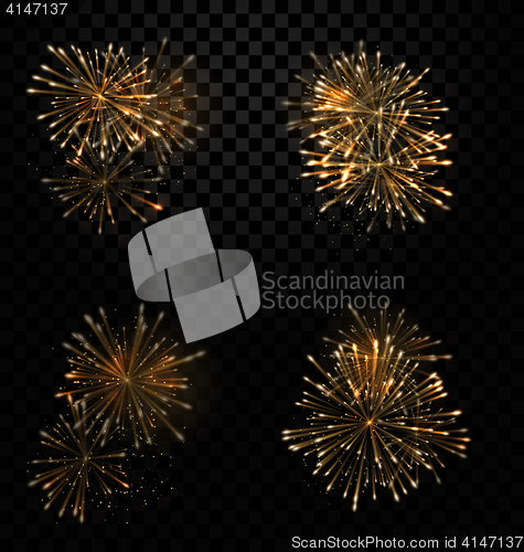 Image of Festive Set Fireworks Salute on Transparent Background