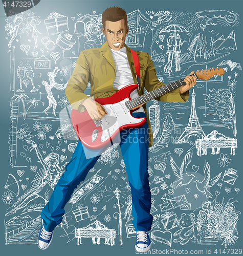 Image of Man With The Guitar Against Love Background