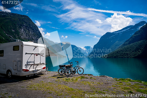 Image of Family vacation travel, holiday trip in motorhome