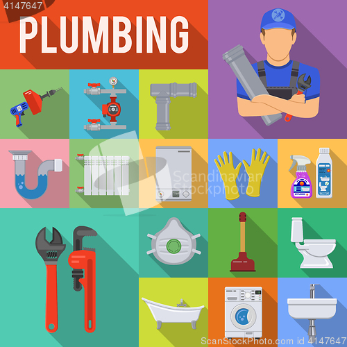 Image of Plumbing Service Flat Icons Set