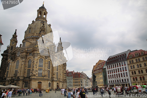 Image of DRESDEN, GERMANY – AUGUST 13, 2016: People walk on Neumarkt Sq