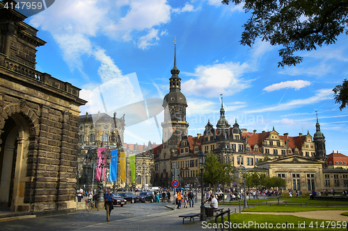 Image of DRESDEN, GERMANY – AUGUST 13, 2016: Tourists walk on Theaterpl