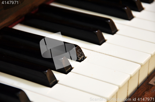 Image of Top view of  old grunge piano keyboard