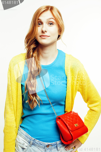 Image of young pretty red hair woman happy smiling isolated on white background, lifestyle people concept