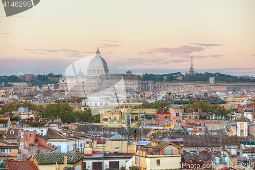 Image of Rome aerial view with the Papal Basilica of St. Peter