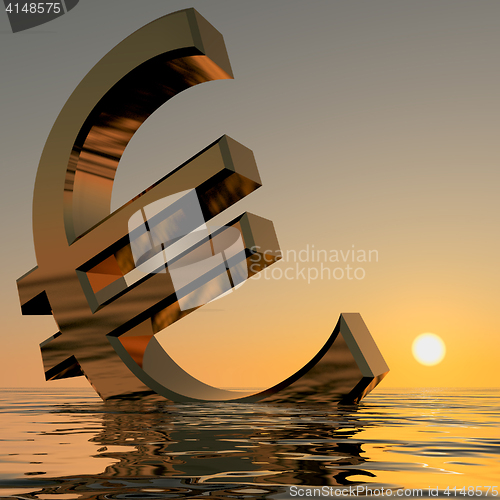 Image of Euro Sinking And Sunset Showing Depression Recession And Economi