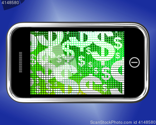 Image of Dollars On Mobile Screen Showing Money Or Earnings