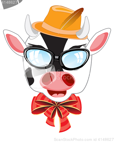 Image of Cow bespectacled and hat