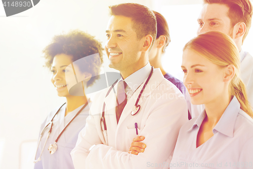 Image of group of happy doctors at hospital