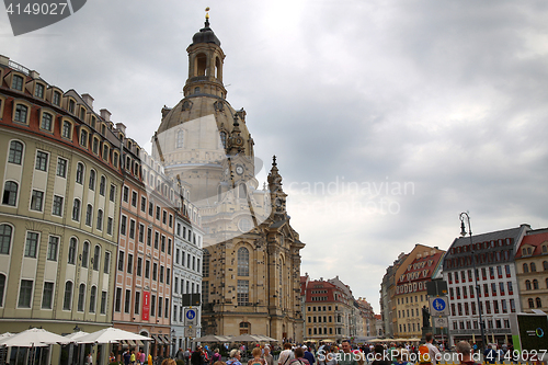 Image of DRESDEN, GERMANY – AUGUST 13, 2016: People walk on Neumarkt Sq