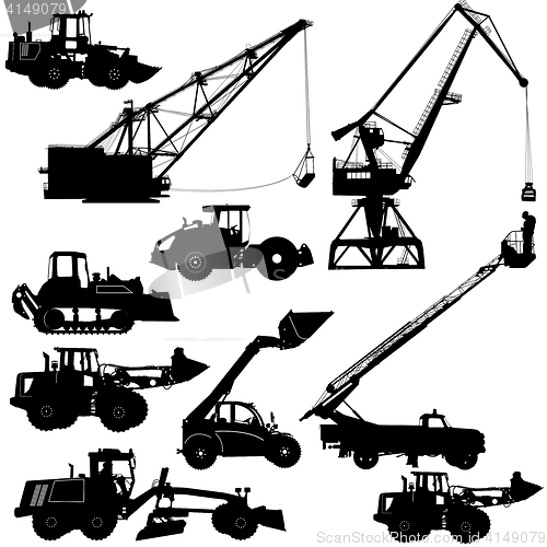 Image of Set of silhouettes construction machinery. illustration