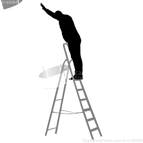 Image of Silhouette worker climbing the ladder. illustration