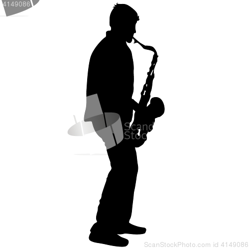 Image of Silhouette musician, saxophonist player on white background, illustration