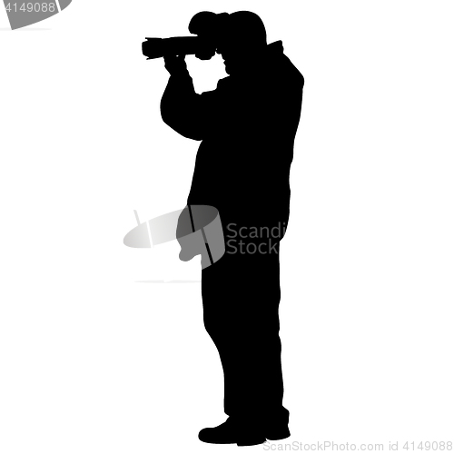 Image of Cameraman with video camera. Silhouettes on white background. illustration