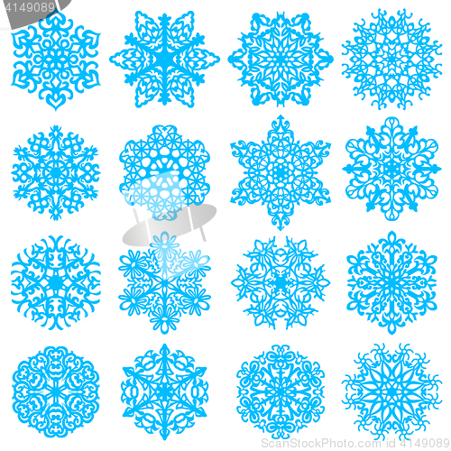 Image of Set snowflakes icons on white background, illustration