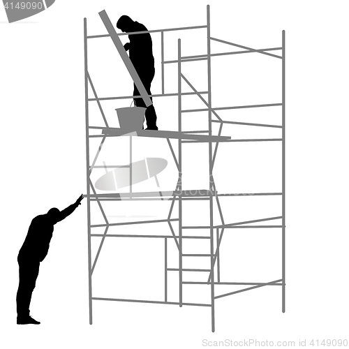 Image of Silhouette worker climbing the ladder. illustration