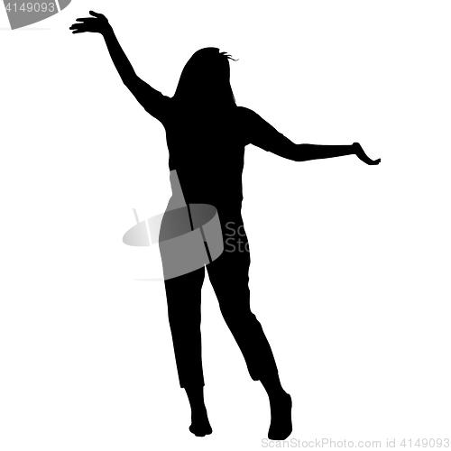 Image of Silhouette young girl jumping with hands up, motion. illustration