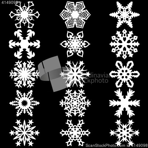 Image of Set snowflakes icons on white background, illustration